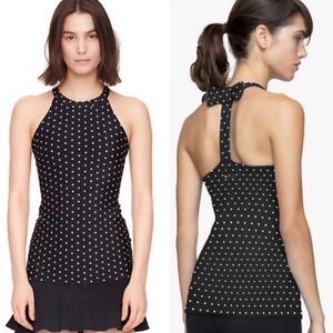 Kate Spade X Beyond Yoga Black & White Bow Detail Halter Athletic Tank Small